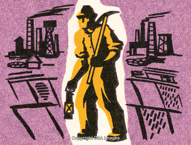 Worker Illustration Depicting Industrial Background in Bold Artistic Design