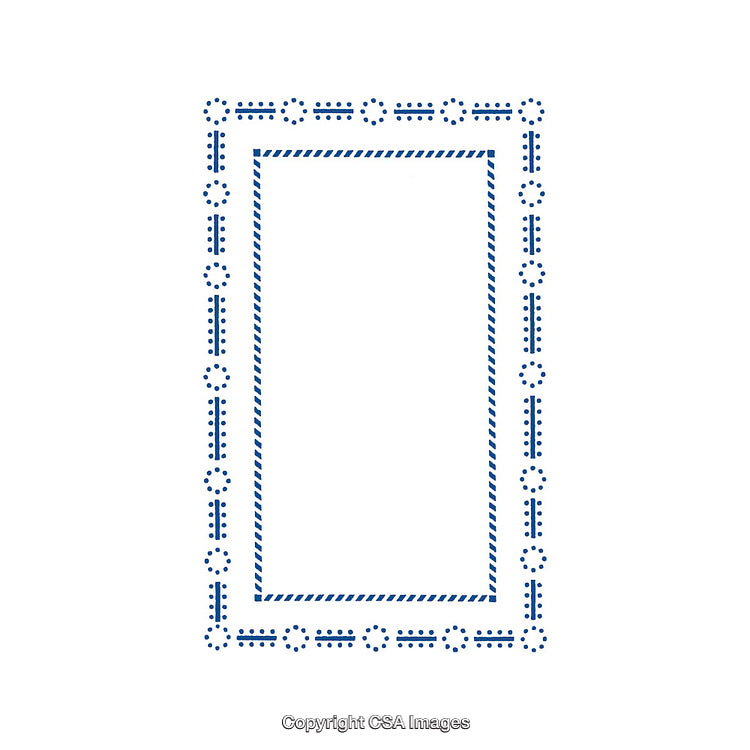 Blue Geometric Border With Decorative Circular and Line Patterns on White