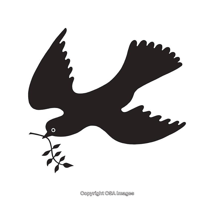 Silhouette of Dove Carrying Olive Branch, Symbolizing Peace and Hope