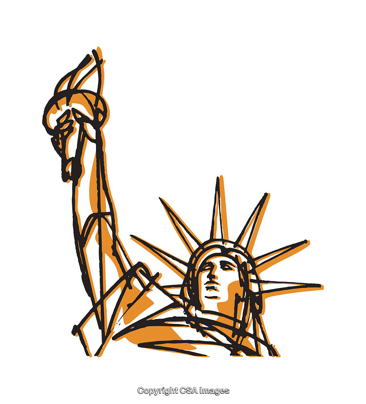 Colorful Sketch of the Statue of Liberty with Orange and Black Highlights
