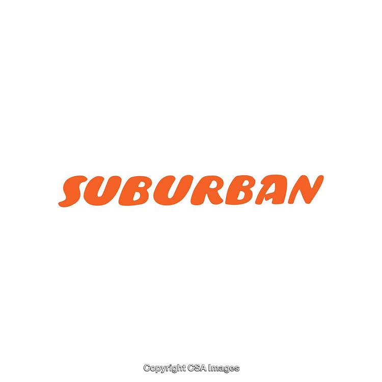 Bold Orange Suburban Script Design on White Background