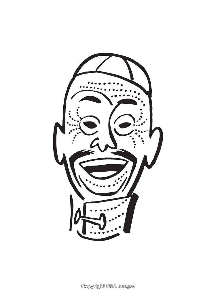 Black and White Line Art of a Smiling Face with Hat and Beard