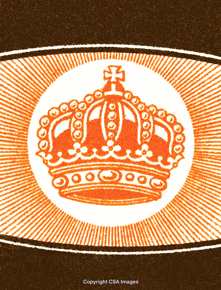 Vintage Illustration of a Crown Symbol Surrounded by Radiating Patterns