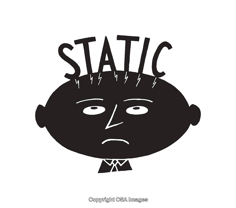 Monochrome Line Art Illustrating Static Concept with Abstract Human Head