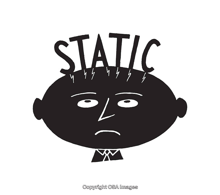 Monochrome Line Art Illustrating Static Concept with Abstract Human Head