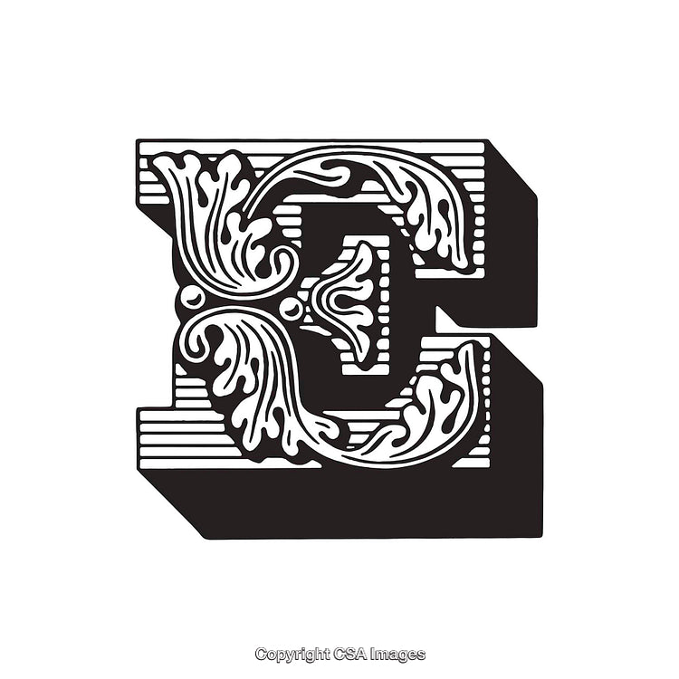 Artistic Decorative Letter E with Intricate Ornamental Design