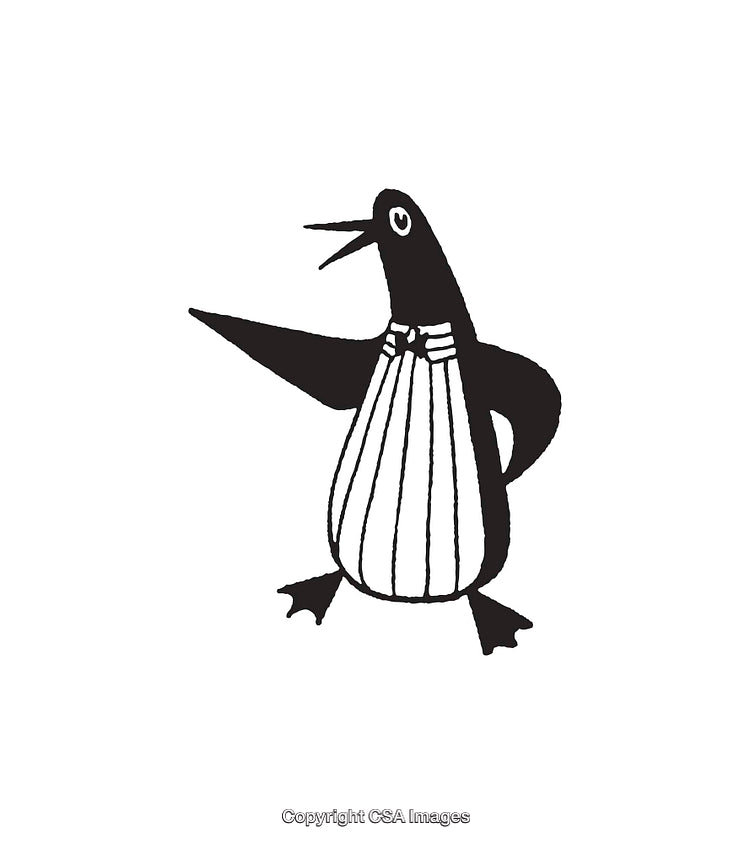 Whimsical Black and White Line Art of a Cute Penguin Character