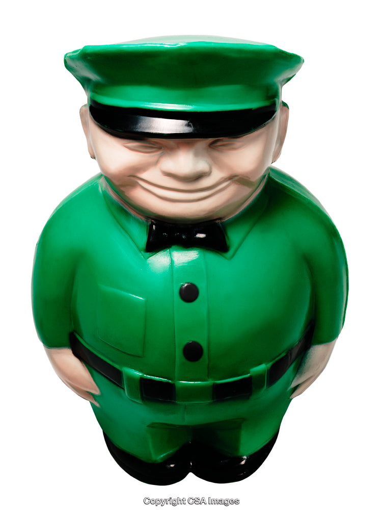 Green Plastic Toy Figurine of a Uniformed Person Smiling