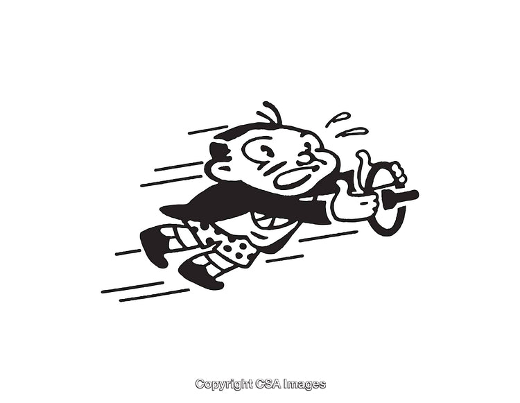 Black and White Cartoon Character Illustration of Comical Driving Action