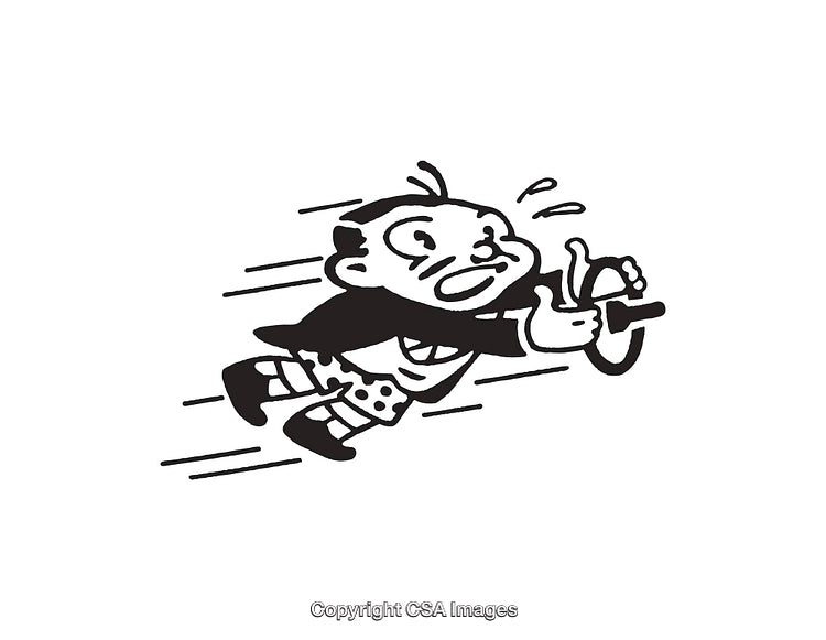 Black and White Cartoon Character Illustration of Comical Driving Action