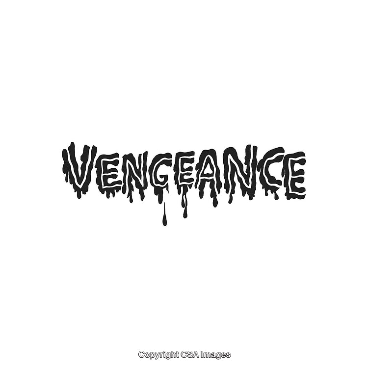 Stylized Dripping Vengeance Text Artwork in Bold Black Font on White Background