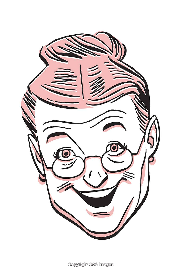 Vintage Style Cartoon Illustration of a Cheerful Elderly Woman Smiling