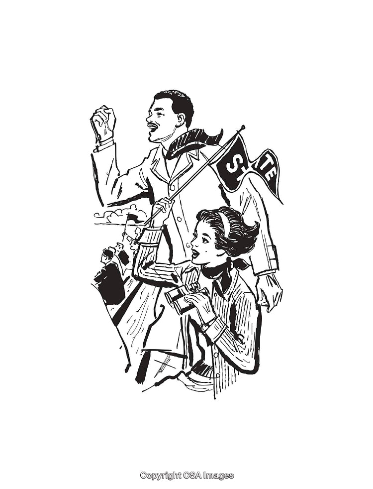 Illustrated Parade Participants Waving Flags in Joyful Celebration