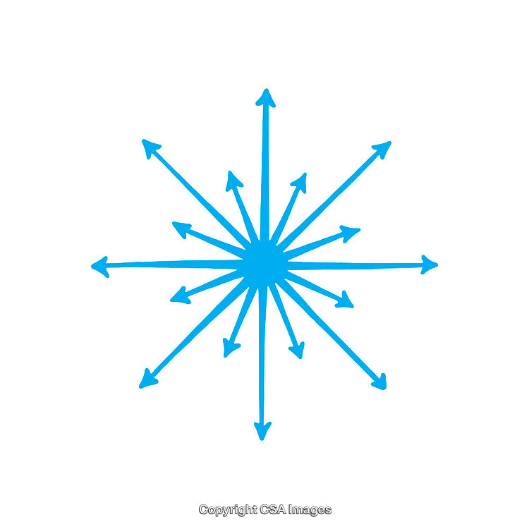 Blue Radiating Arrows Symbol on White Background
