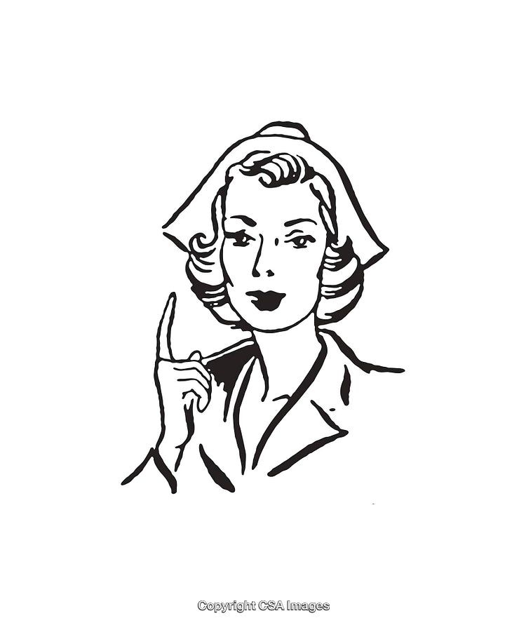 Retro Style Black and White Illustration of a Thoughtful Woman