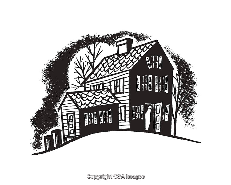 Black And White Line Art Illustration of a Spooky Haunted House