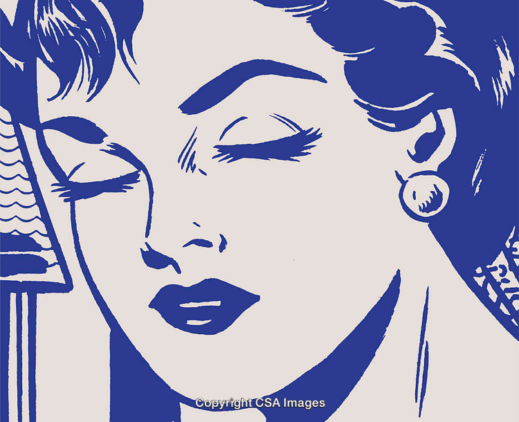Retro Blue Illustration of a Woman With Elegant Features and Closed Eyes