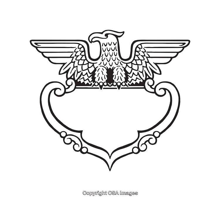 Elegant Black and White Line Art Eagle Crest Illustration