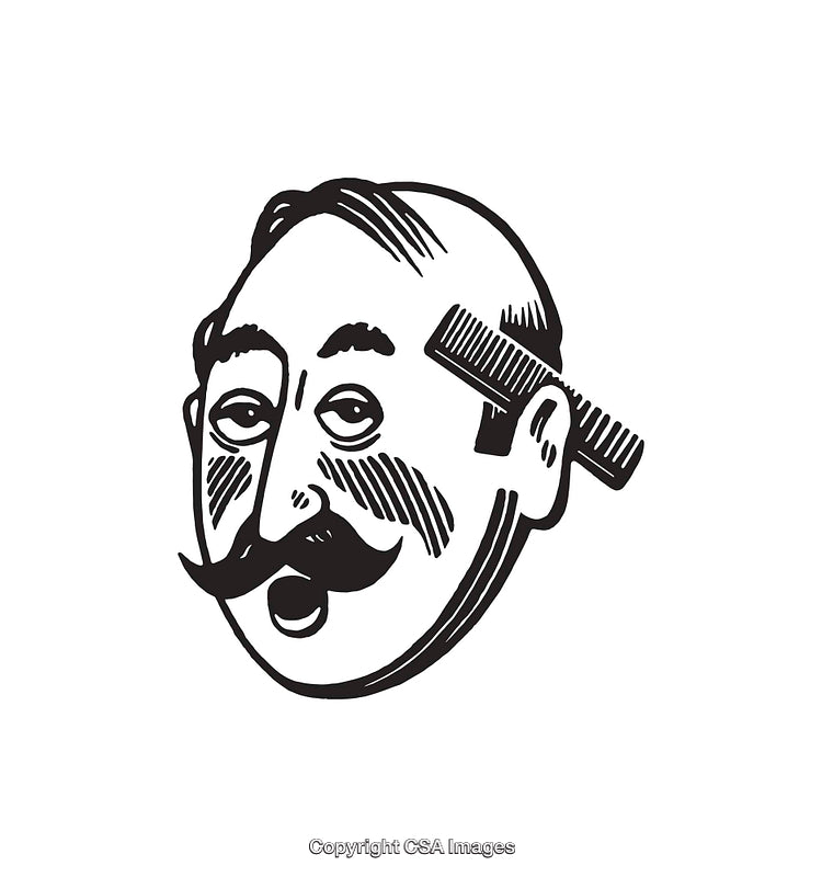 Vintage Line Art of Man with Mustache and Comb Illustration