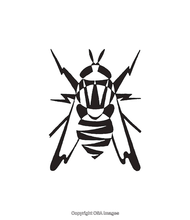 Black and White Abstract Line Art of a Stylized Wasp