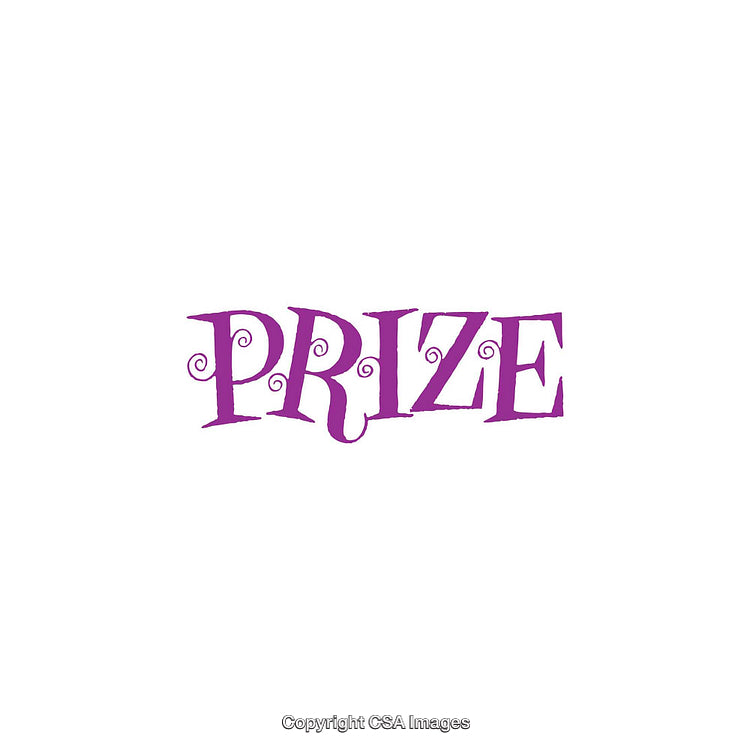 Creative Purple Prize Text with Curly Decorative Typography Design