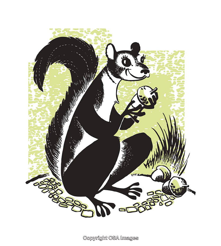 Adorable Squirrel Illustration Holding an Acorn in a Vintage Style Setting