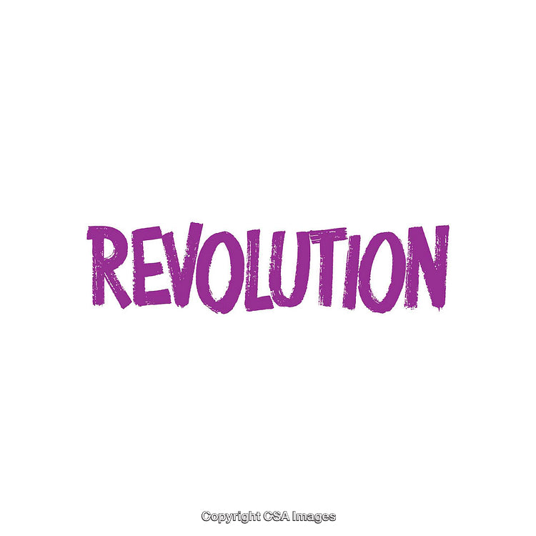 Bold Purple Revolution Text on Clean White Background