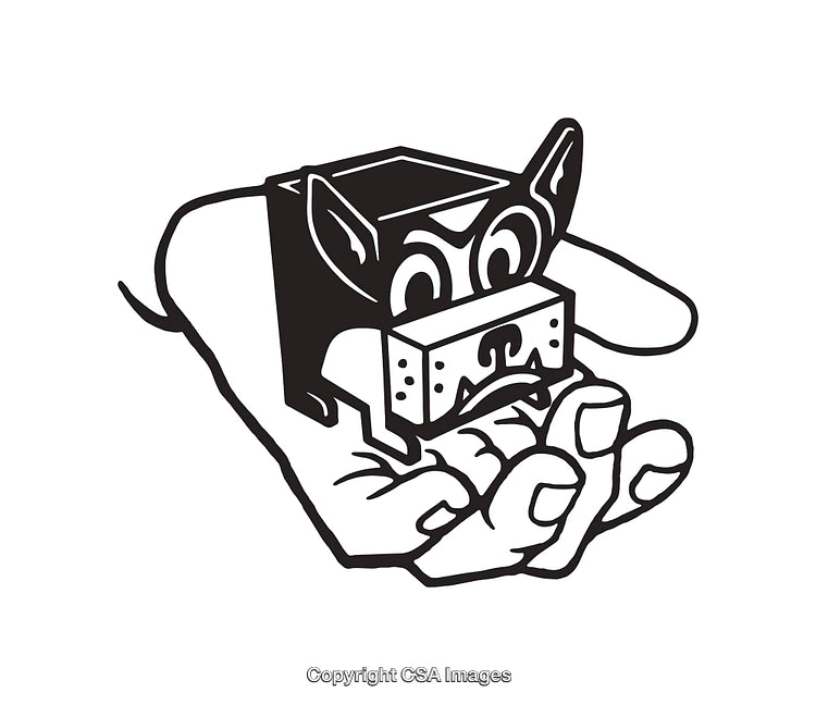 Black and White Line Art Illustration of a Dog Design in a Hand