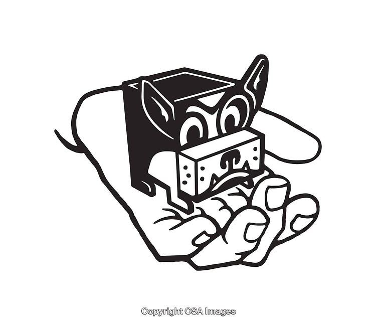 Black and White Line Art Illustration of a Dog Design in a Hand