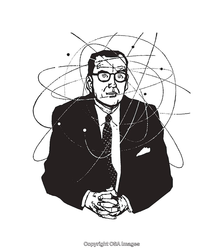 Black and White Line Art of a Businessman with Abstract Surroundings