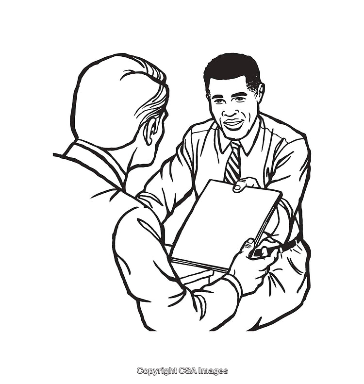 Professional Business Meeting Depicted in Black And White Line Art Illustration