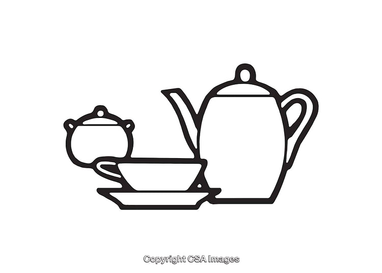 Minimalistic Black and White Line Art of Tea Ware Set