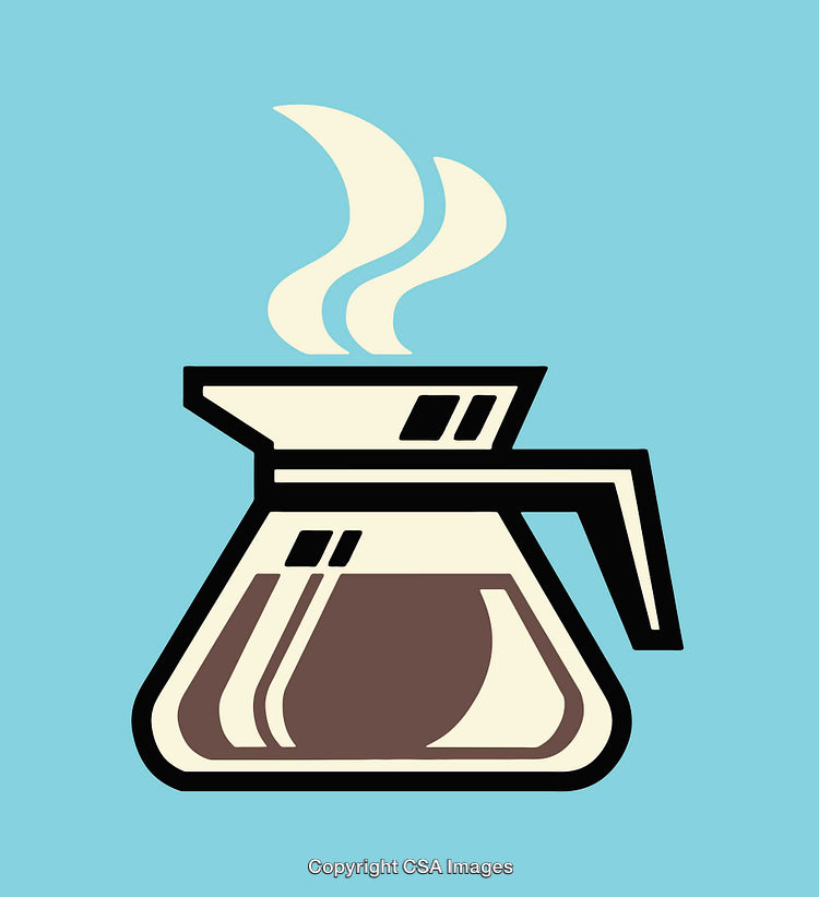 Stylized Coffee Pot Icon with Steam on Blue Background