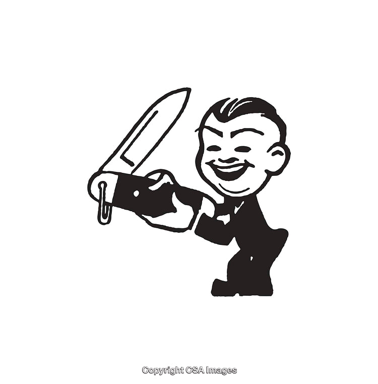 Vintage Black And White Illustration of a Cartoon Character with Chainsaw