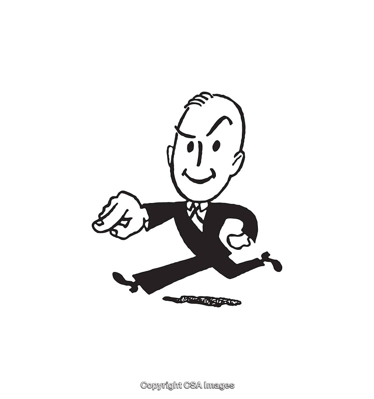 Dynamic Businessperson Illustration in Black and White Line Art Style