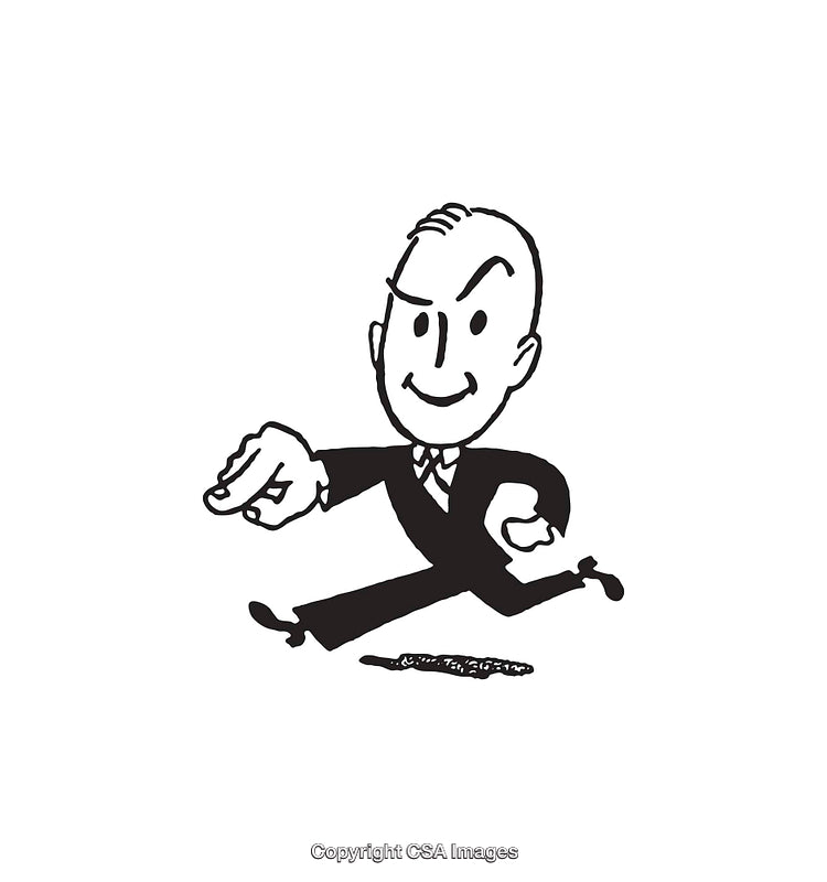 Dynamic Businessperson Illustration in Black and White Line Art Style