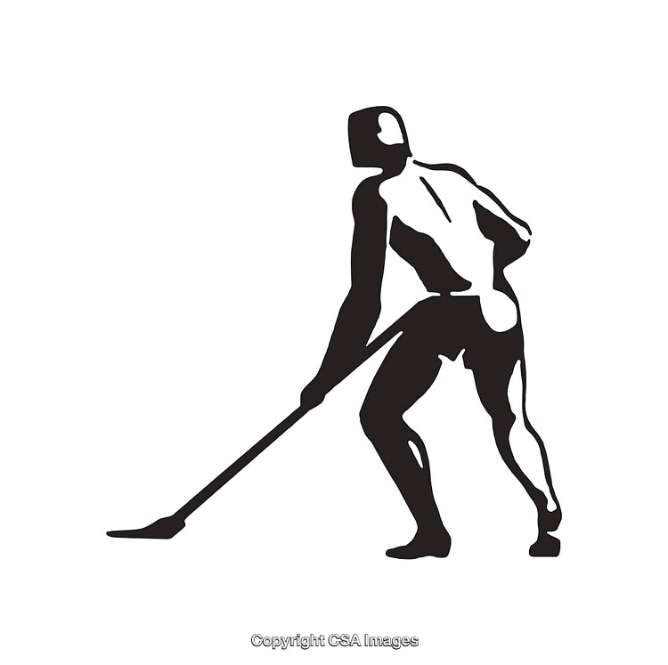 Black and White Icon of a Worker Using a Tool in Action