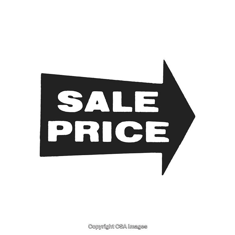 Black Text Arrow Sign Indicating Sale Price in Bold Letters