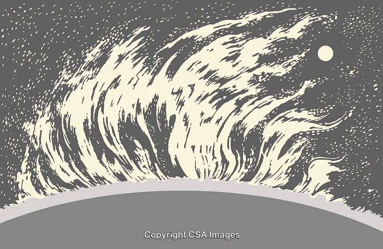 Abstract Line Art Illustration of Flames and a Bright Starry Night Sky