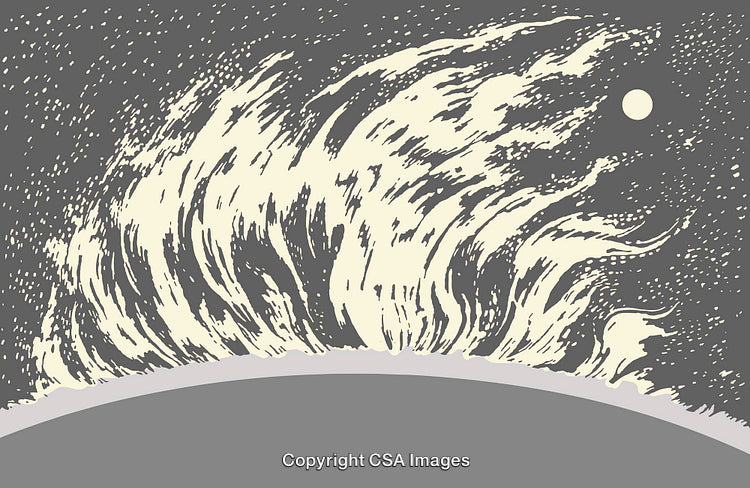 Abstract Line Art Illustration of Flames and a Bright Starry Night Sky