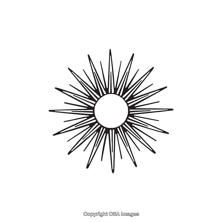 Black and White Sunburst Geometric Shape Drawing for Creative Designs