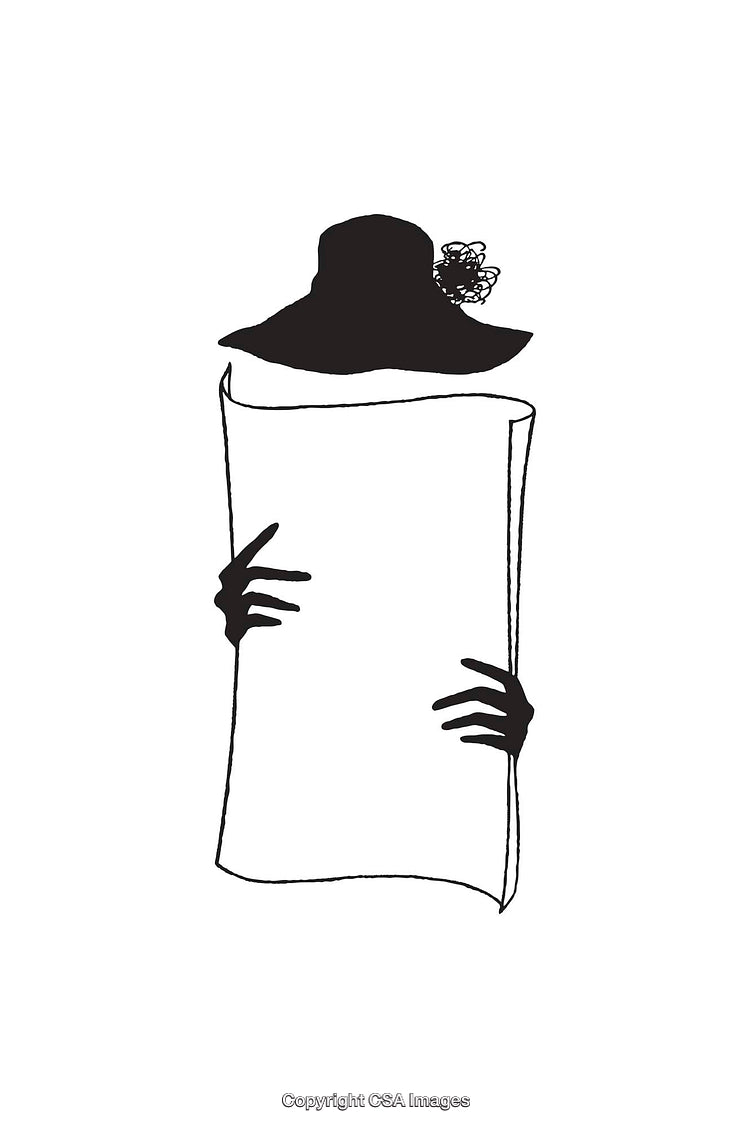 Elegant Line Art Illustration of a Woman Holding a Large Sheet