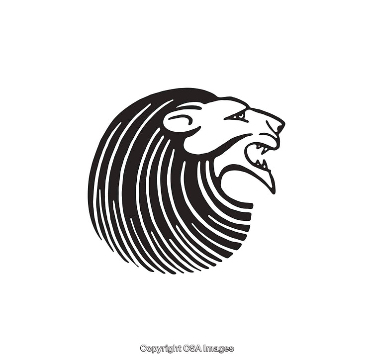 Intricate Black and White Lion Head Illustration with Artistic Design