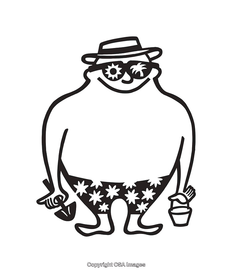 Playful Cartoon Character in Summer Beachwear Holding Bucket and Shovel