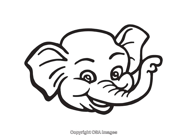 Smiling Elephant Cartoon Line Drawing with an Expressive Appearance