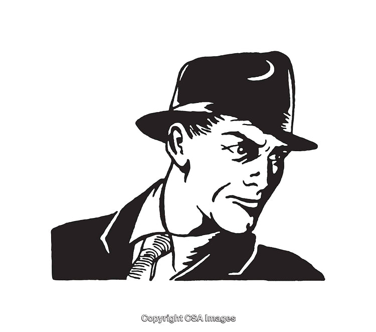 Retro Line Art Illustration of a Man Wearing a Hat