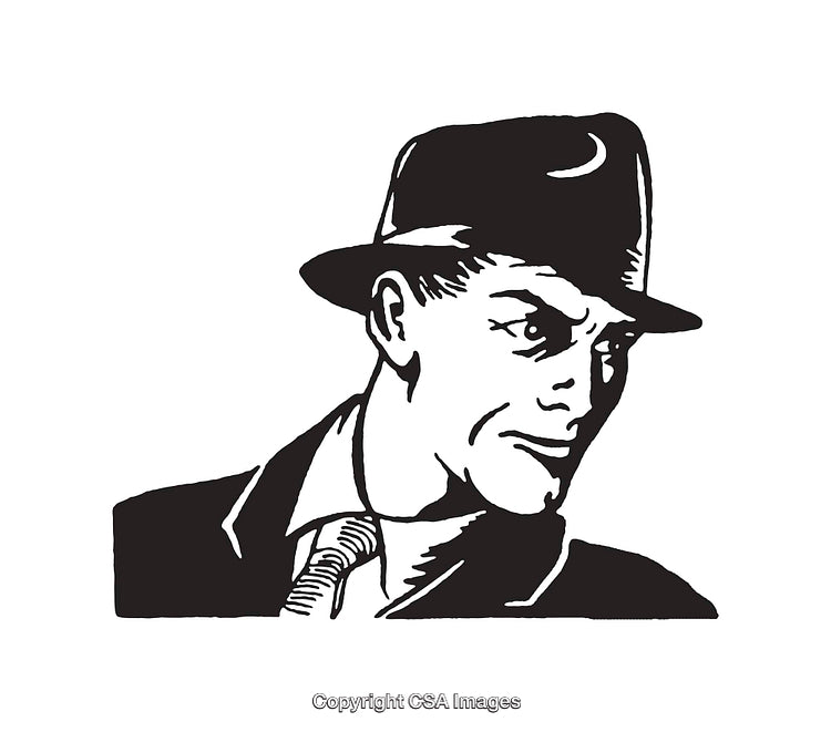 Retro Line Art Illustration of a Man Wearing a Hat