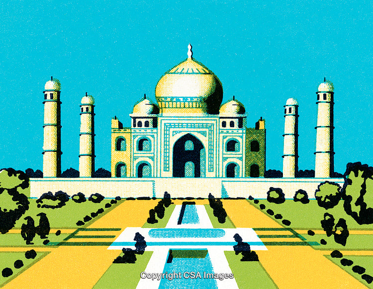 Illustrated Taj Mahal With Vibrant Colors and Artistic Design Elements