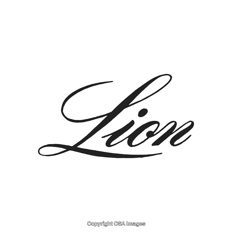 Elegant Calligraphy Word 'Lion' in Decorative Black Script on White
