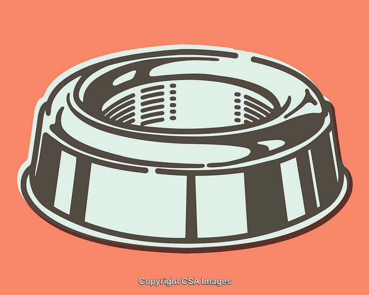 Minimalistic Illustration of a Metal Pet Bowl with Bold Colors